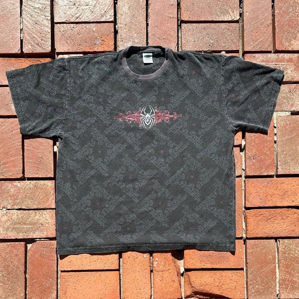 vintage GOTHIC NIGHTSCAPE AOP t shirt Mens XL Y2K 2000s spider tribal tattoo